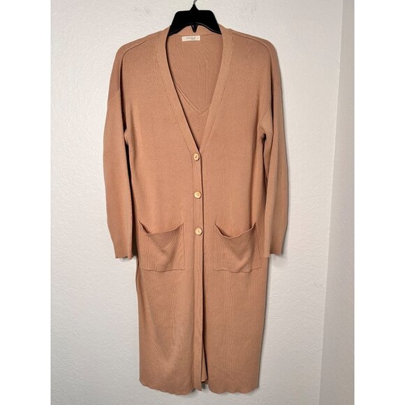 Illa Illa Womens Longline Cardigan & Sleeveless V-Neck Tank Set Camel Size L - Picture 1 of 8